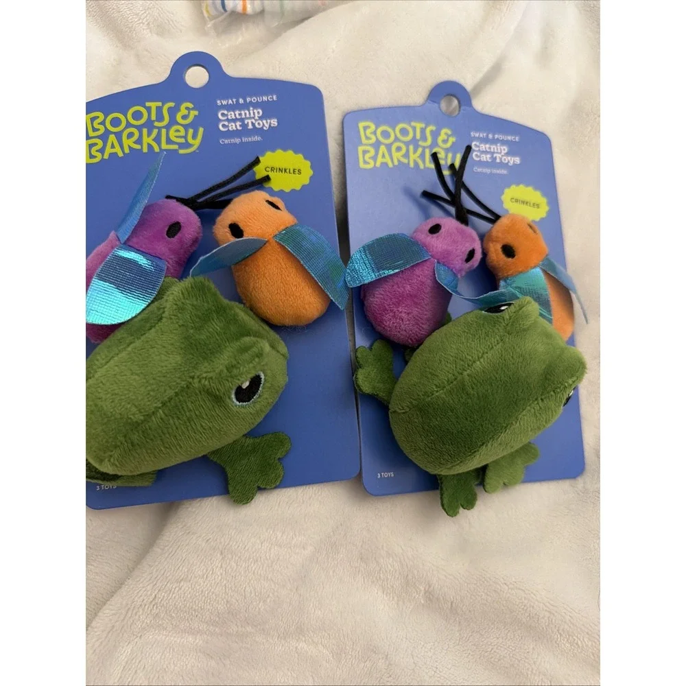 Boots & Barkley Catnip Cat Toy Set Frog & Flies Plush Interactive Pet Toys 2 Pc